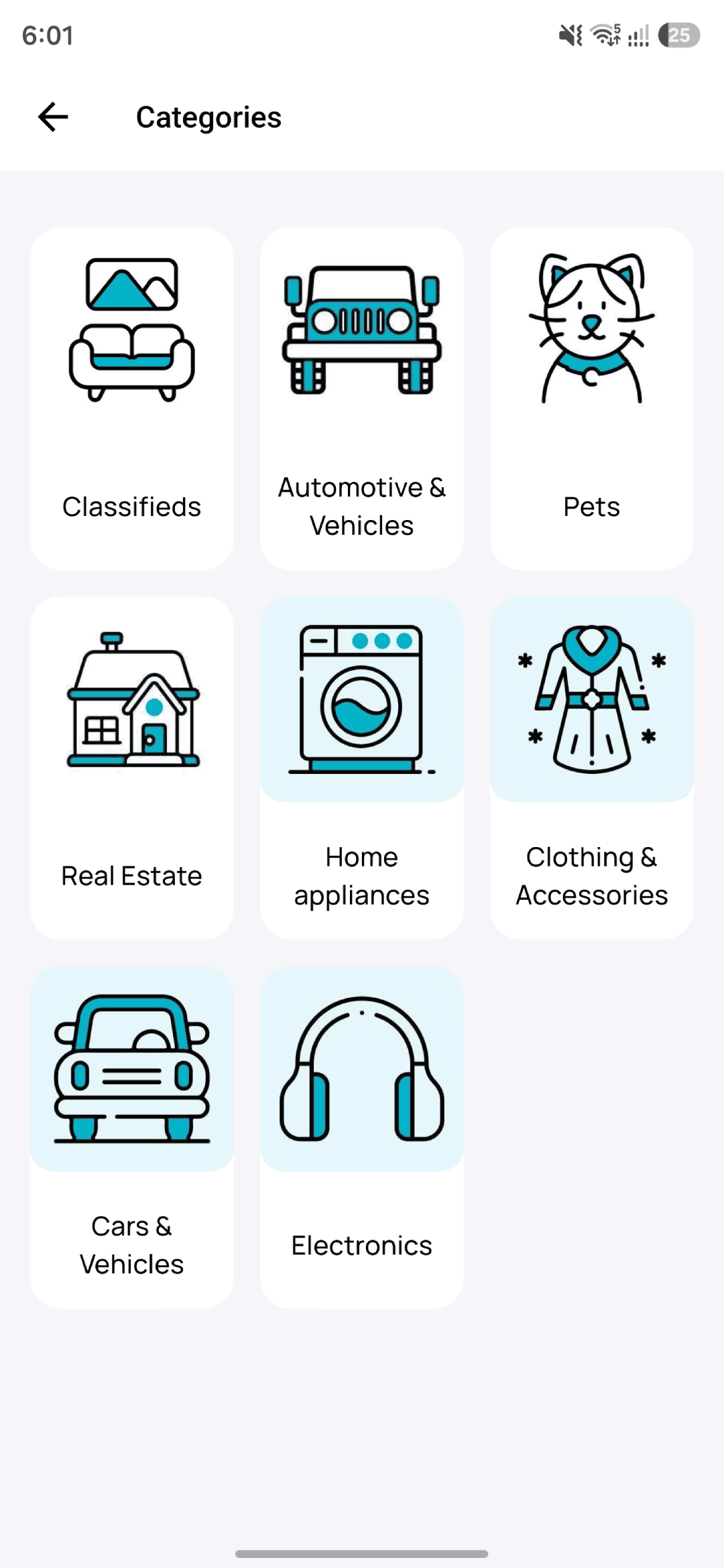 Categories: Browse nested categories and sub-categories with icons.
