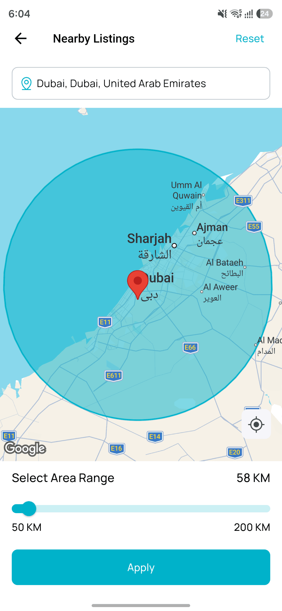 Location & Radius: Set a city or area and search within a chosen radius.