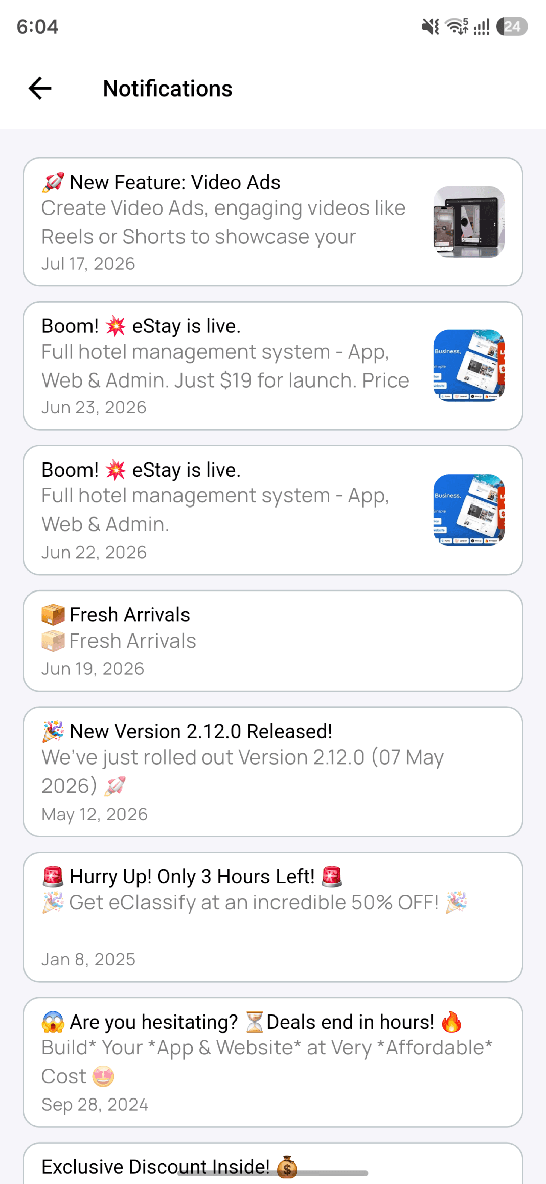 Notifications: Push alerts for messages, offers, approvals and expiring ads.