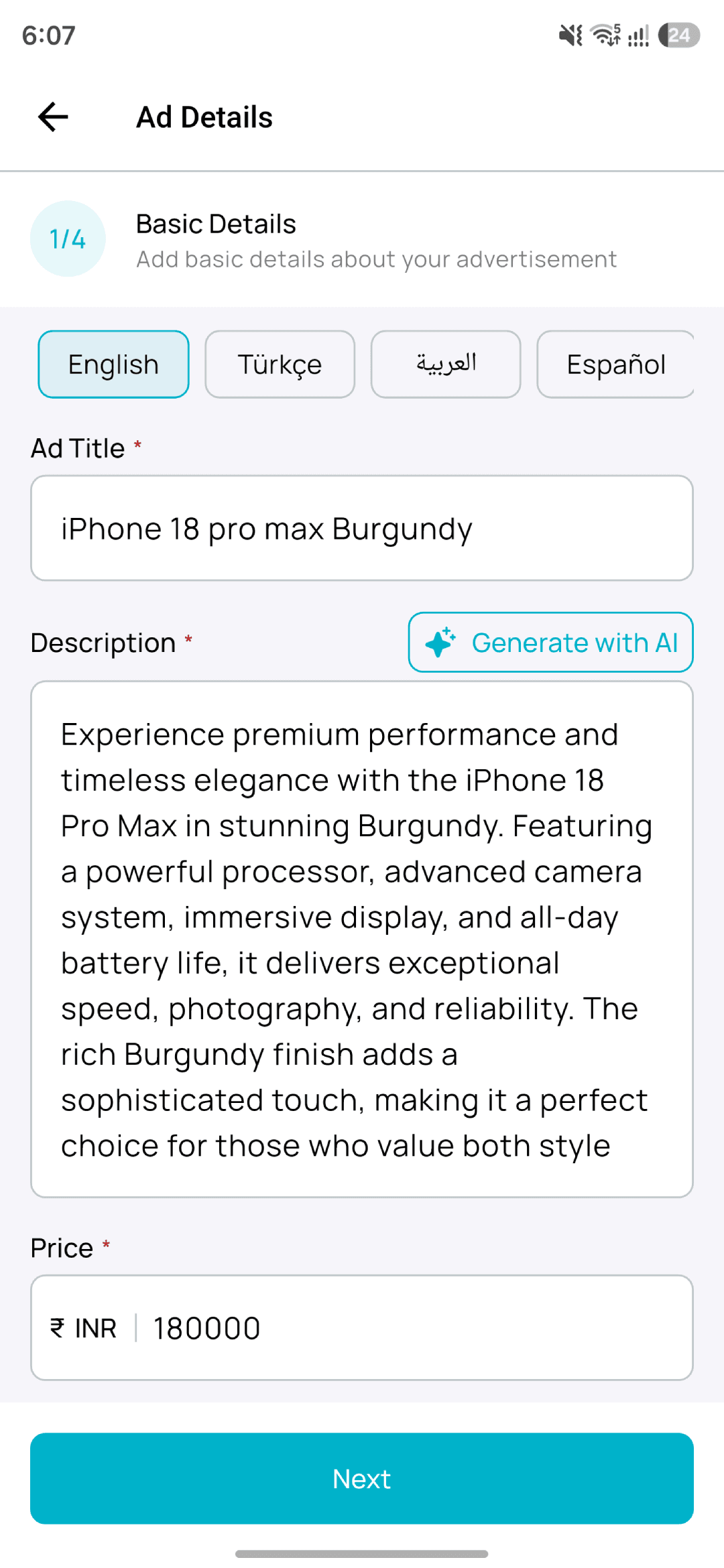Post an Ad: Step-by-step posting with AI-written titles and descriptions.